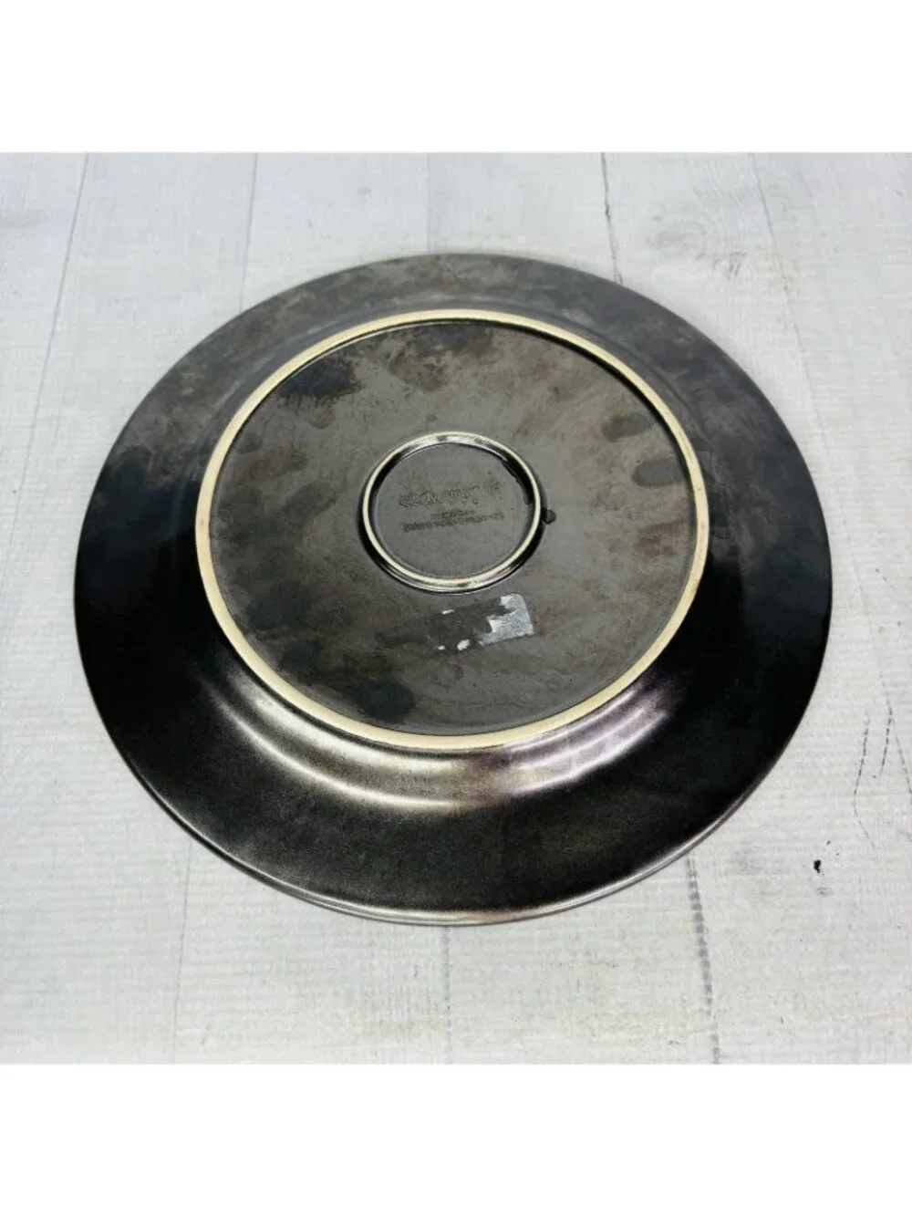 Cindy Crawford Metallic Bronze Hammer Rim Cream Ceramic Dinner Plates Set of 4